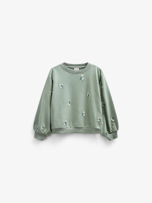 Embroidered Crewneck Sweatshirt - Tween - Dusty Green | 101212 Kimber