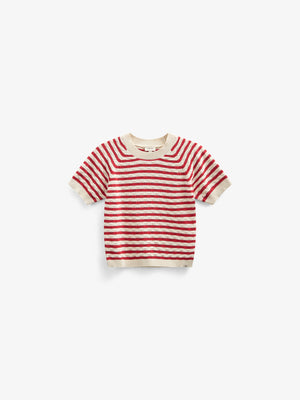 Striped Short Sleeve Cotton Knit - Kids - Cherry Red Stripe | 101239 Martha
