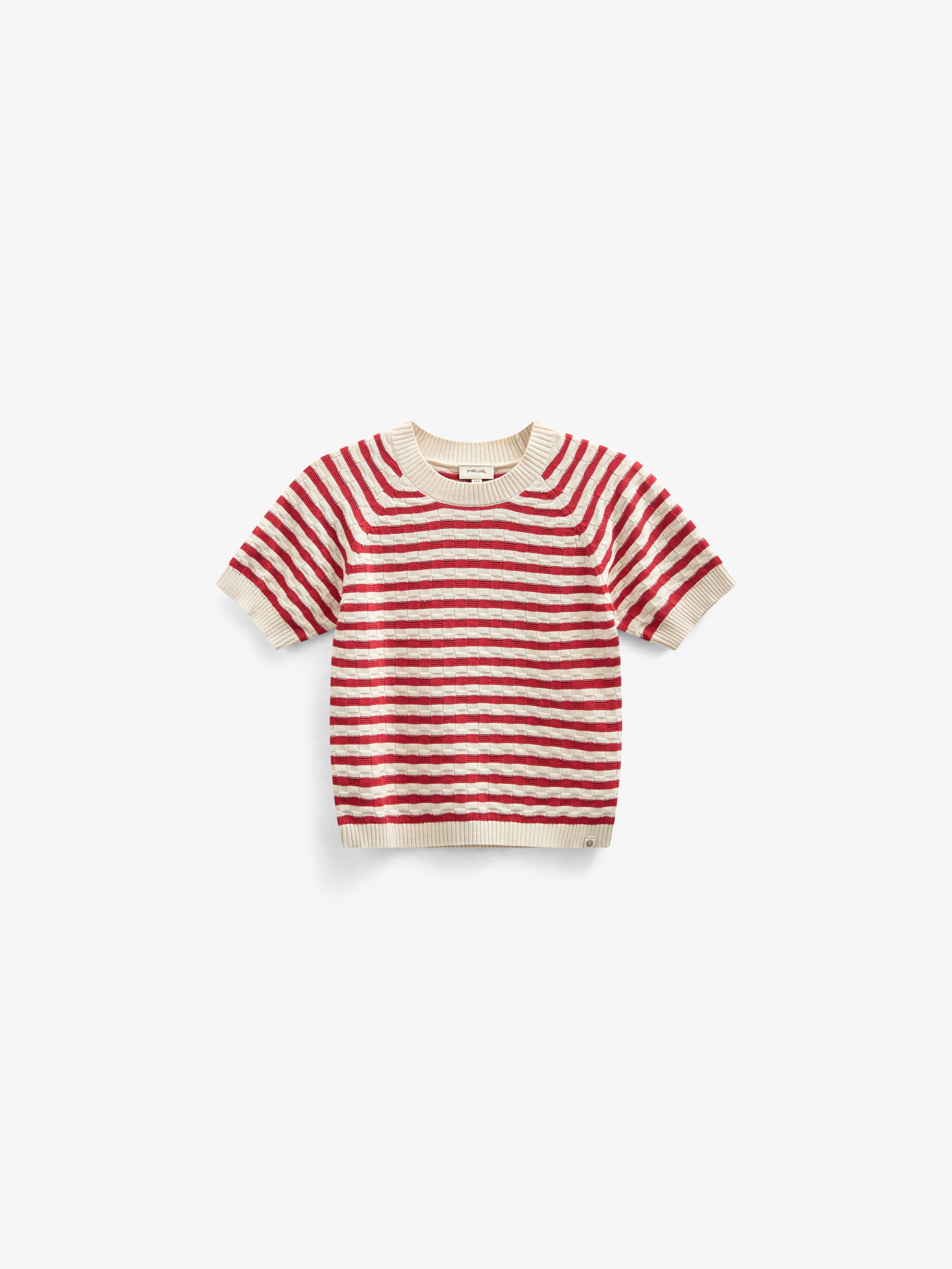 Striped Short Sleeve Cotton Knit - Tween - Cherry Red Stripe | 101240 Martha
