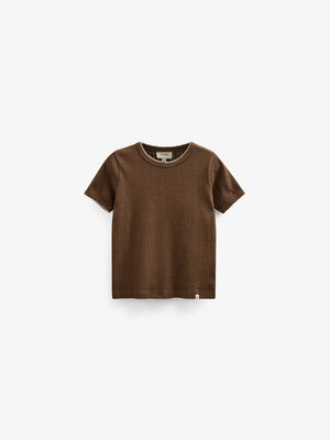 Pointelle t-shirt with contrast picot - Kids - Dark Brown | 101291 Drew