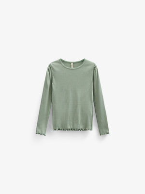 Modal Rib Long Sleeved T-shirt - Kids - Dusty Green | 101310 Lottie
