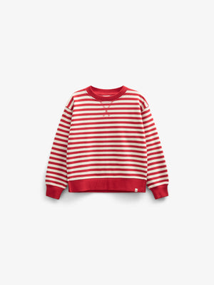 Striped Crewneck Sweatshirt - Tween - Cherry Red Stripe | 101343 Daniella