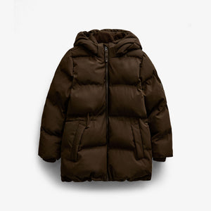Winter Puffer Jacket with Drawstring - Tween - Dark Brown | 101414 Elenor