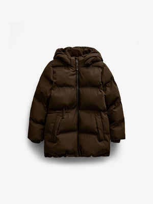 Winter Puffer Jacket with Drawstring - Kids - Dark Brown | 101413 Elenor