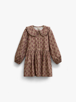 Floral Cotton Dress with Collar - Kids - Rose/Bordeaux | 101425 Nova