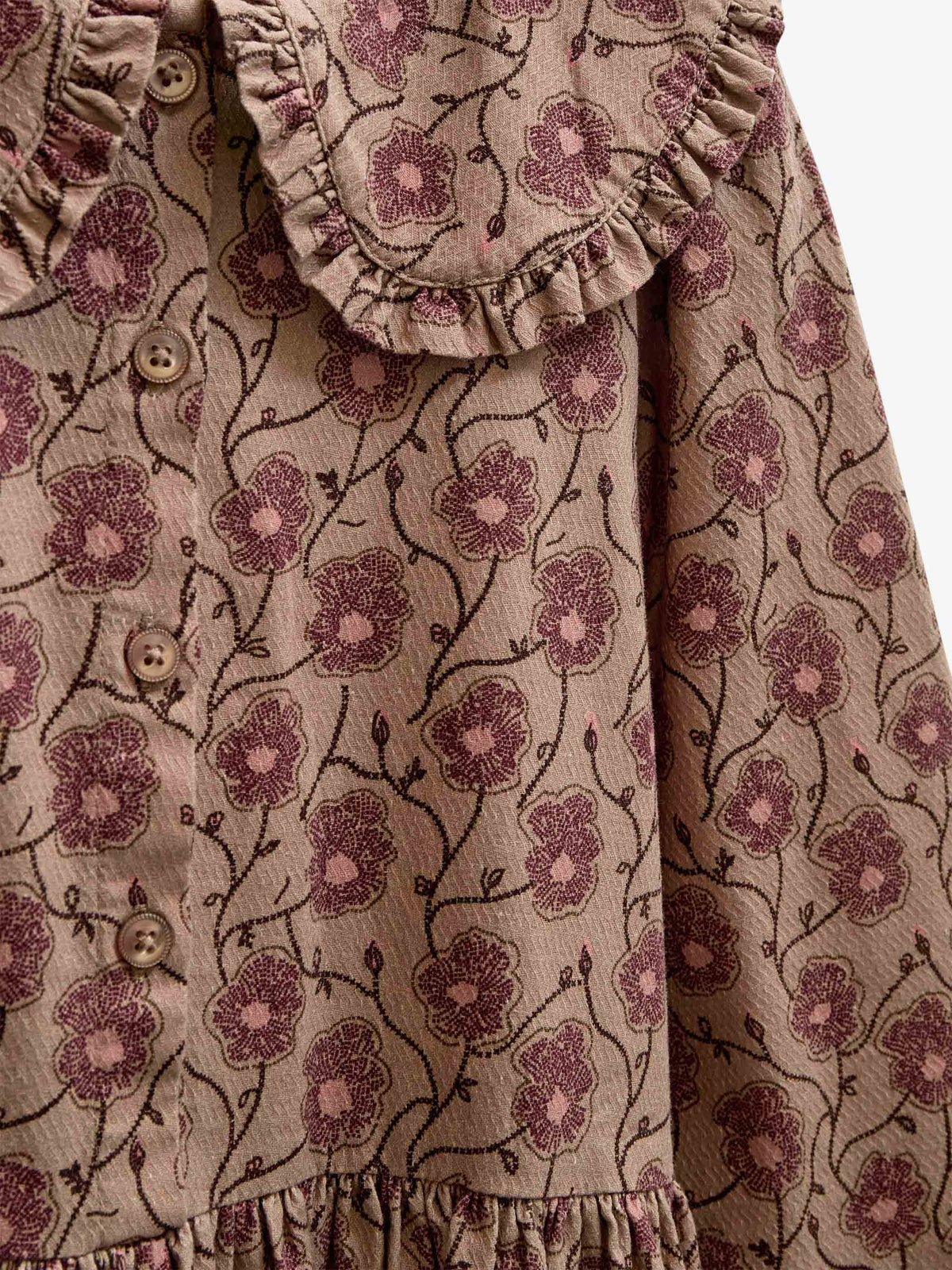 Floral Cotton Dress with Collar - Kids - Rose/Bordeaux | 101425 Nova