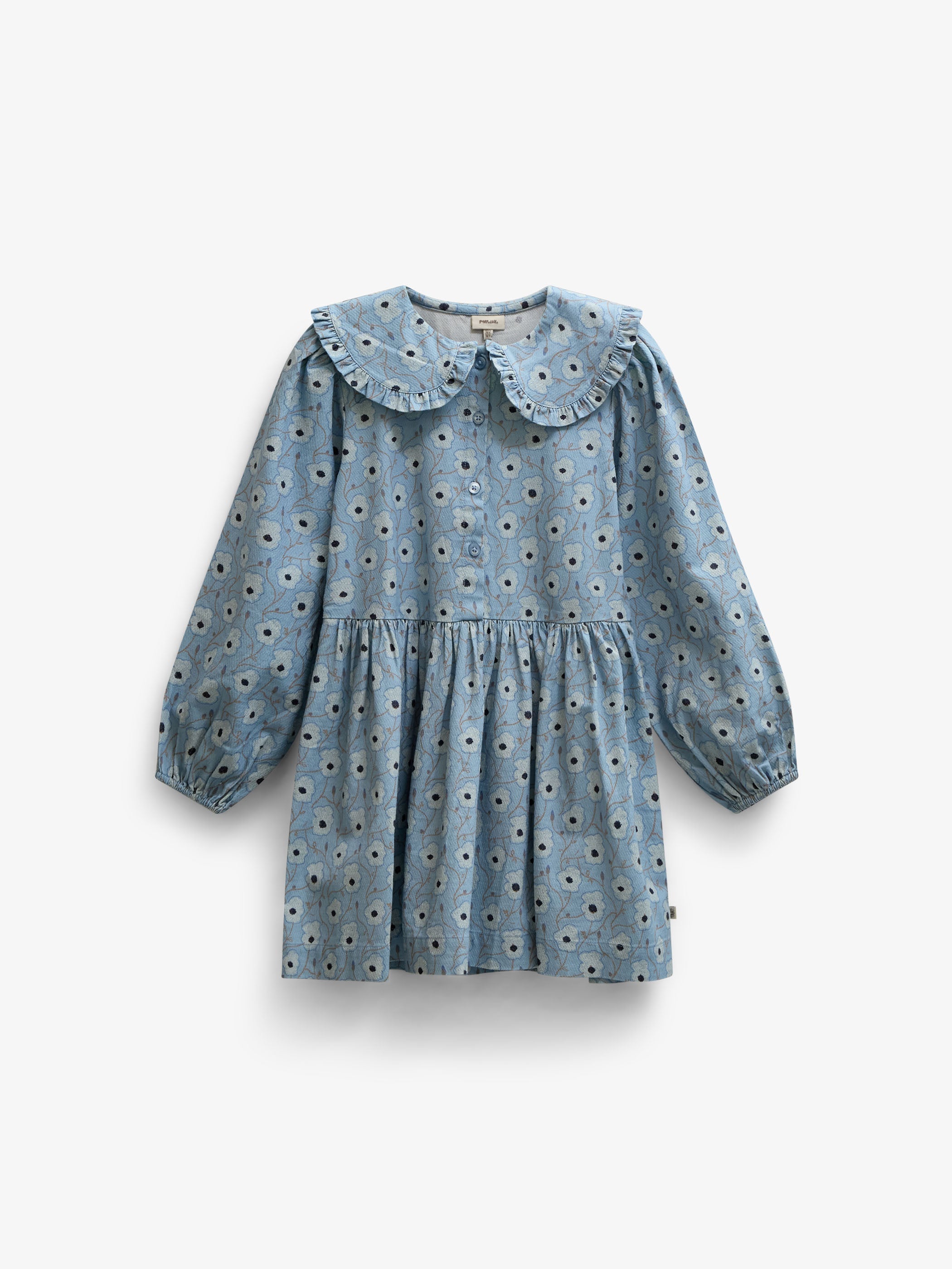 Floral Cotton Dress with Collar - Kids - Blue/Brown | 101427 Nova