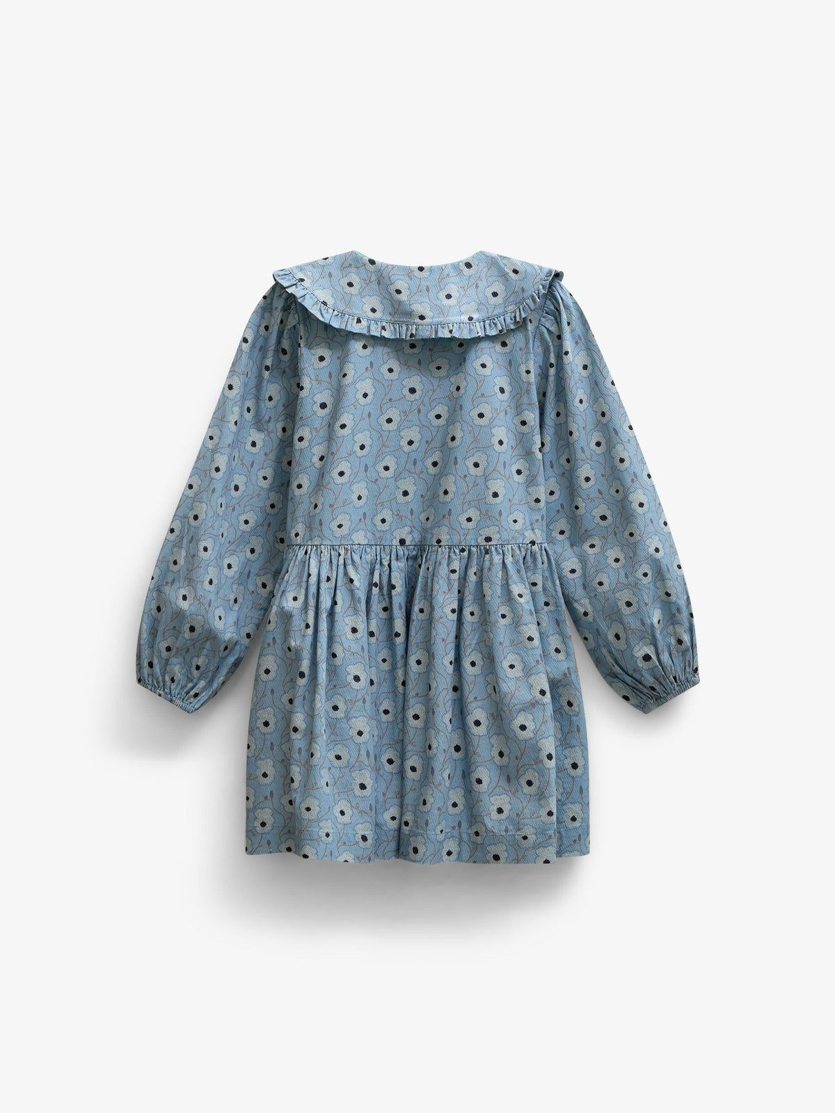 Floral Cotton Dress with Collar - Kids - Blue/Brown | 101427 Nova