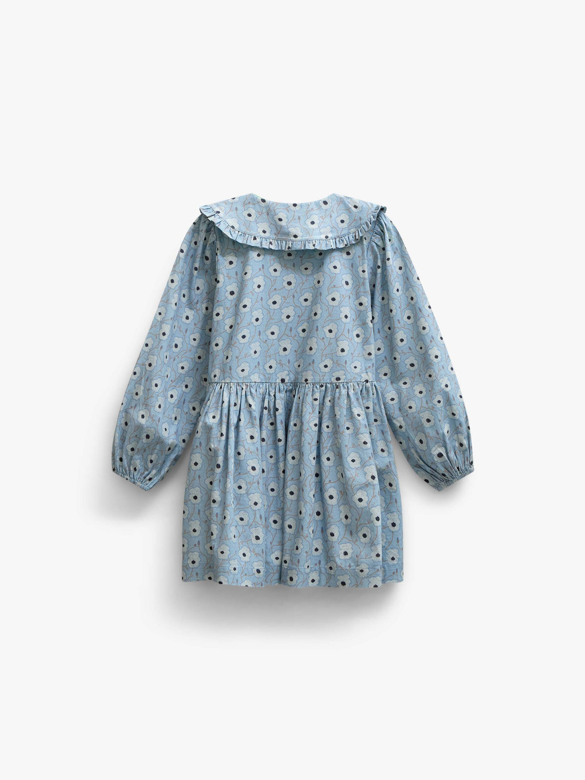Floral Cotton Dress with Collar - Kids - Blue/Brown | 101427 Nova