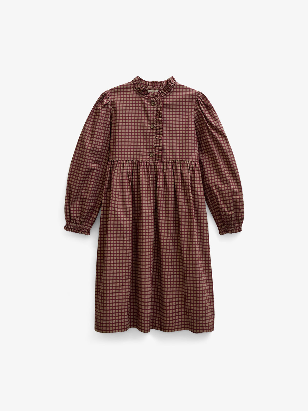 Frill Placket Poplin Dress - Tween - Bordeaux Check | 101437 Julia