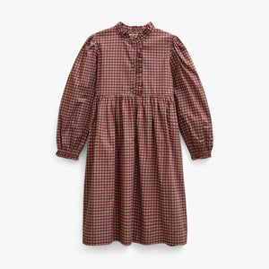 Frill Placket Poplin Dress - Tween - Bordeaux Check | 101437 Julia