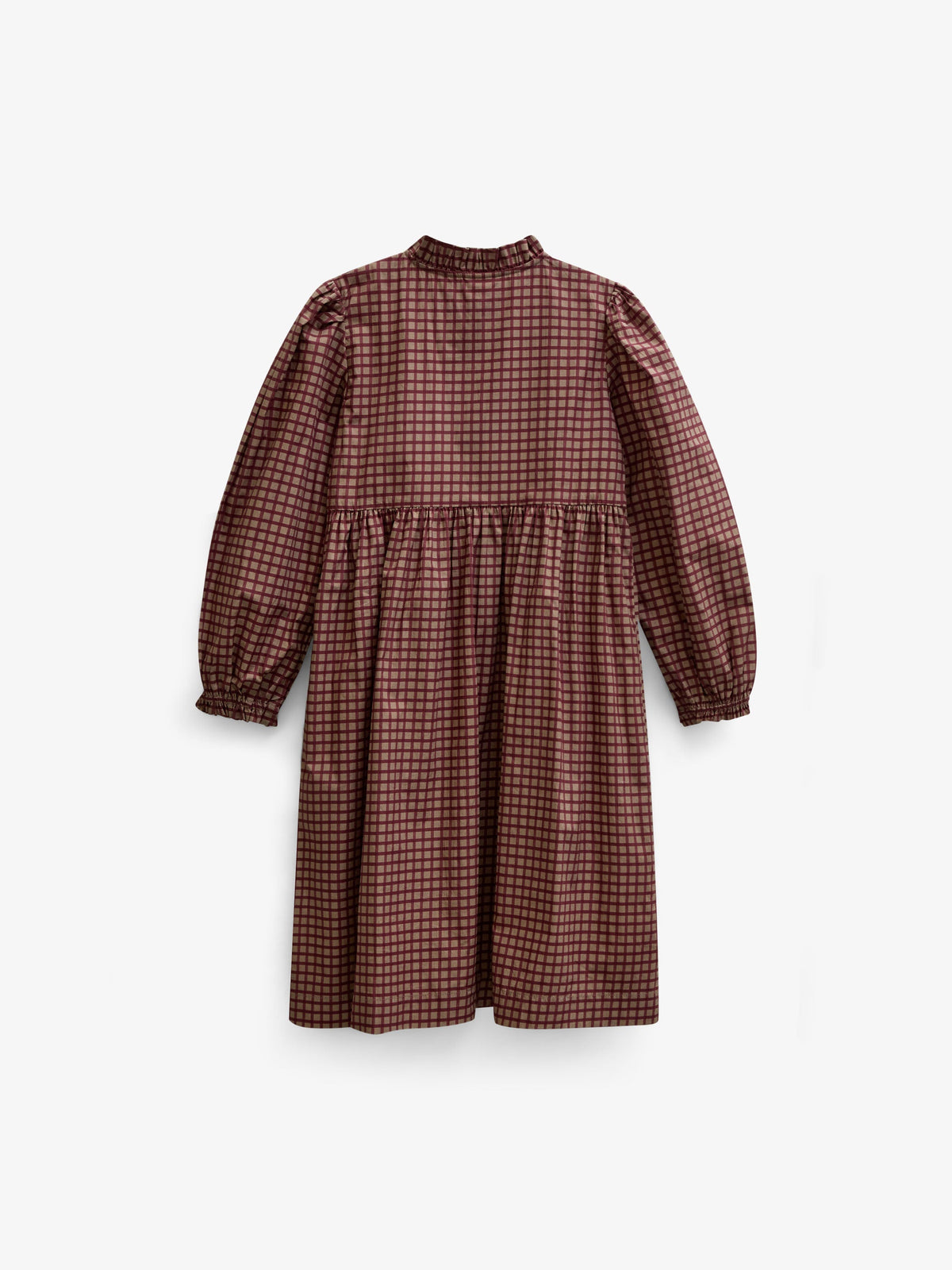 Frill Placket Poplin Dress - Tween - Bordeaux Check | 101437 Julia