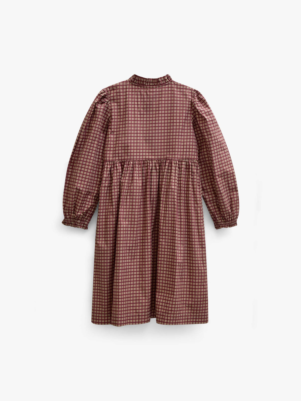 Frill Placket Poplin Dress - Tween - Bordeaux Check | 101437 Julia