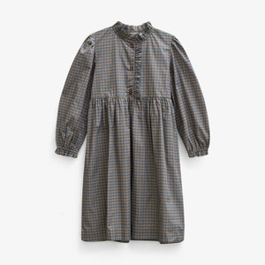 Frill Placket Poplin Dress - Tween - Blue Check | 101438 Julia