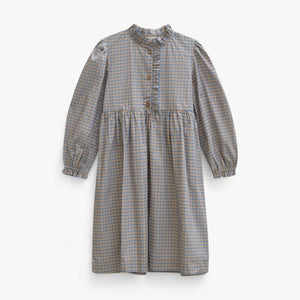 Frill Placket Poplin Dress - Tween - Blue Check | 101438 Julia