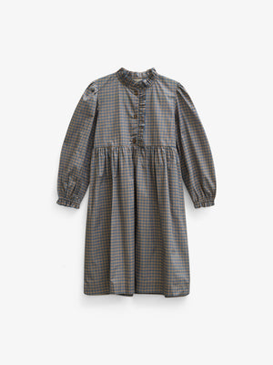 Frill Placket Poplin Dress - Tween - Blue Check | 101438 Julia