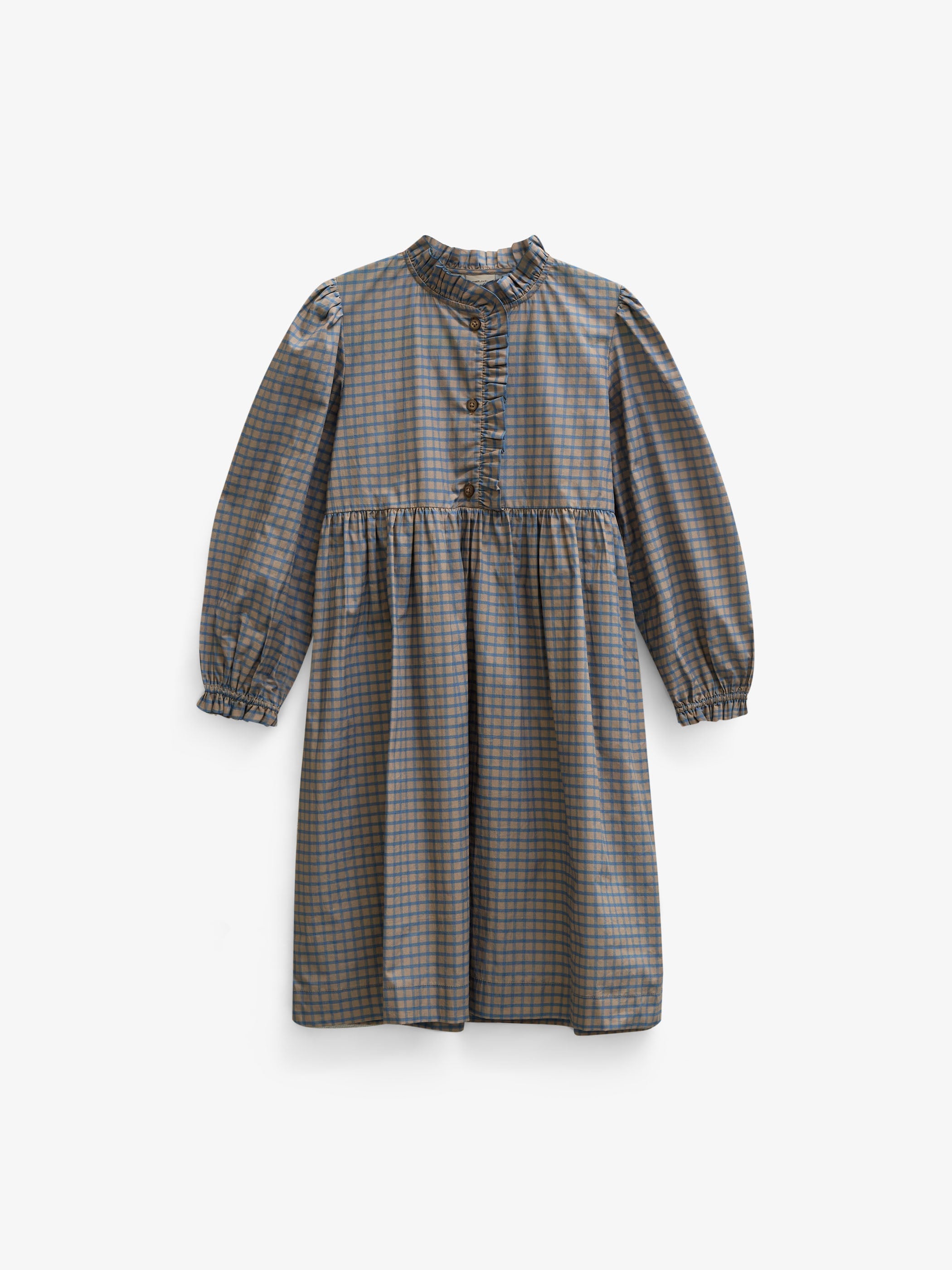 Frill Placket Poplin Dress - Tween - Blue Check | 101438 Julia