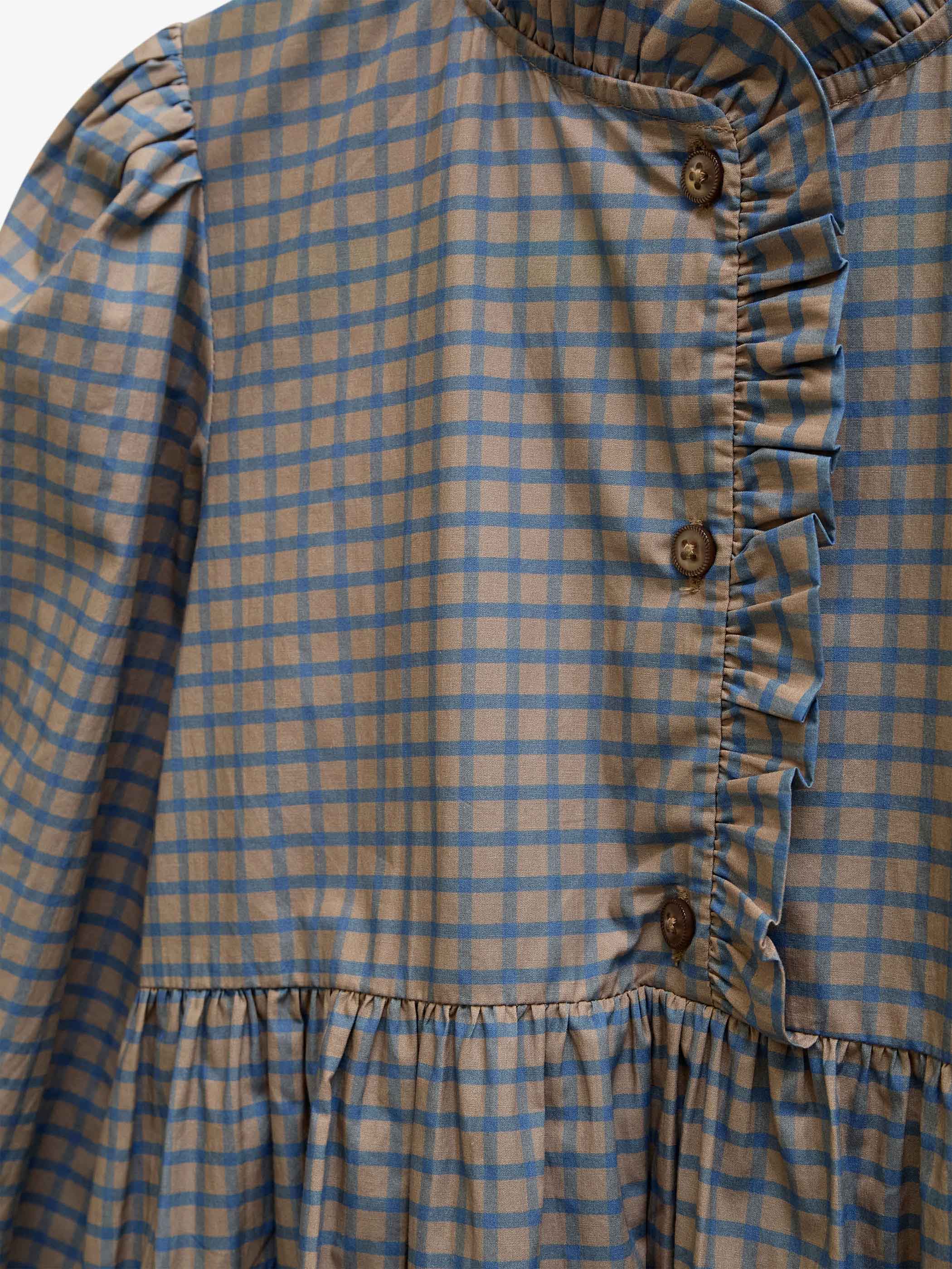 Frill Placket Poplin Dress - Tween - Blue Check | 101438 Julia