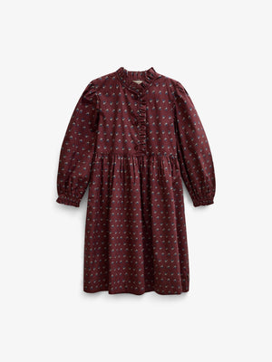 Frill Placket Poplin Dress - Tween - Bordeaux Flowerprint | 101439 Julia