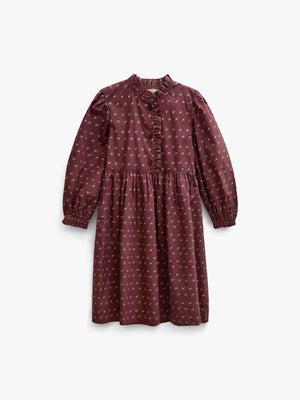 Frill Placket Poplin Dress - Tween - Bordeaux Flowerprint | 101439 Julia