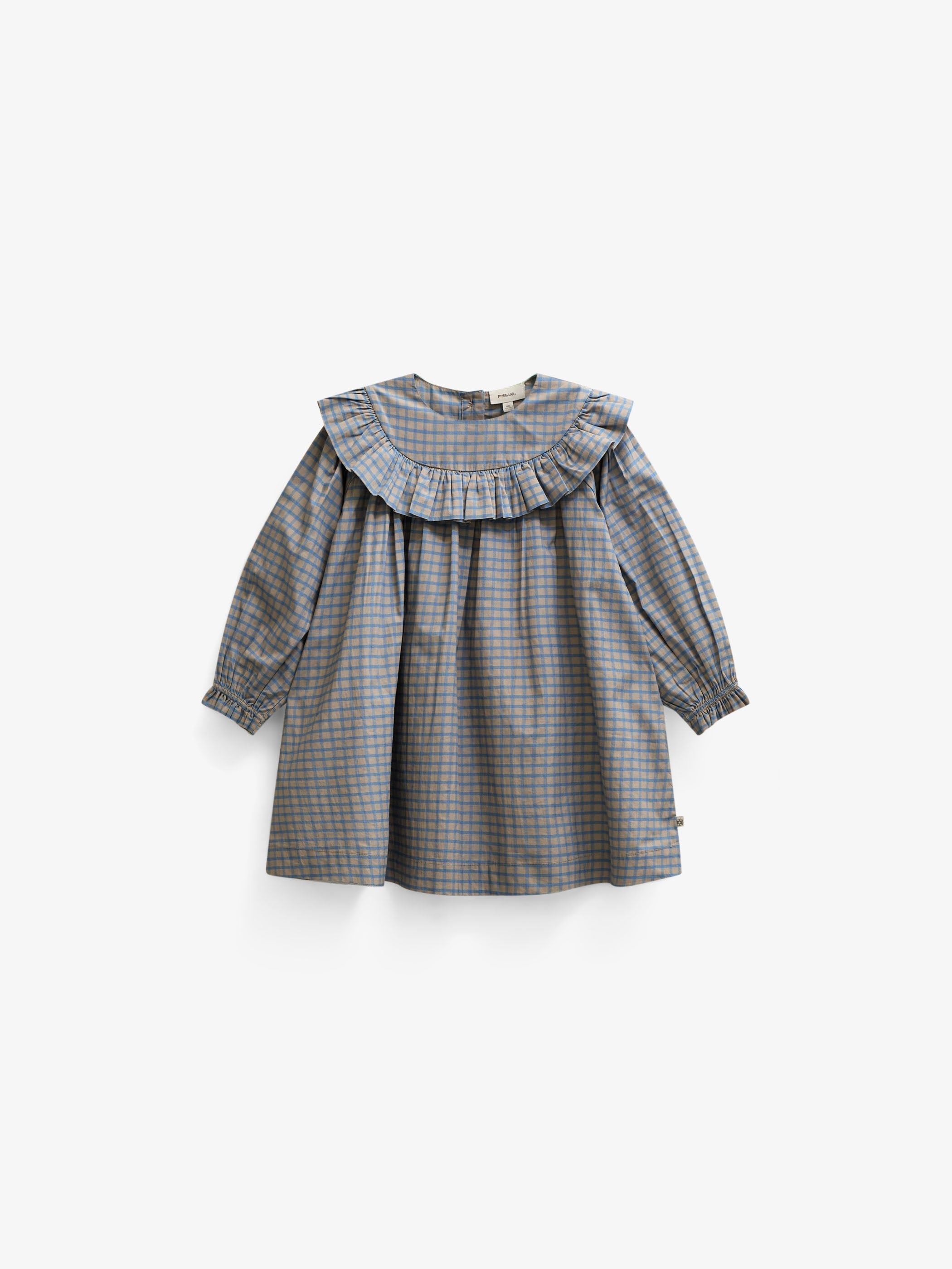 Ruffle Yoke Poplin Dress - Kids - Blue Check | 101441 Julia