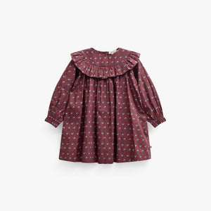 Ruffle Yoke Poplin Dress - Kids - Bordeaux Flowerprint | 101442 Julia