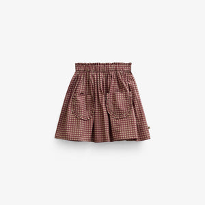 Frill Pocket Poplin Skirt - Kids - Bordeaux Check | 101443 Julia
