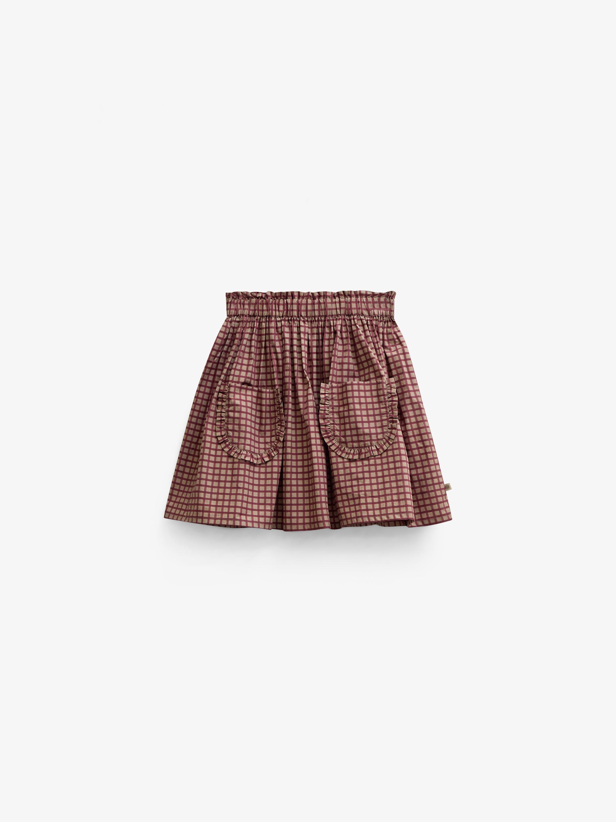 Frill Pocket Poplin Skirt - Tween - Bordeaux Check | 101444 Julia