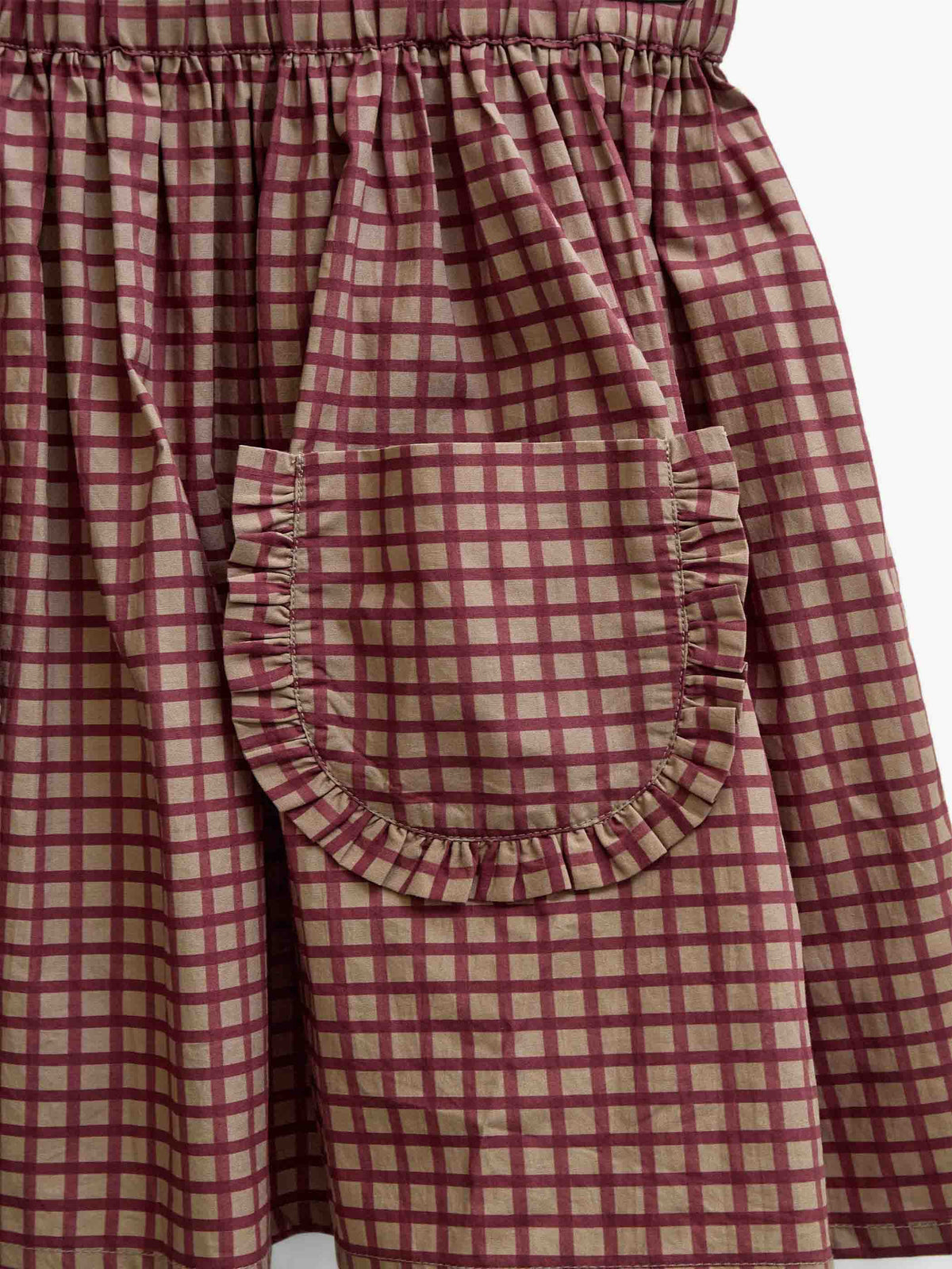 Frill Pocket Poplin Skirt - Tween - Bordeaux Check | 101444 Julia