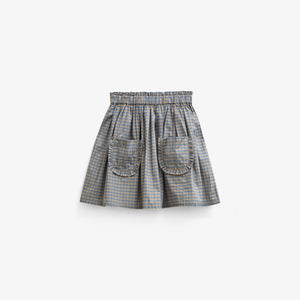 Frill Pocket Poplin Skirt - Kids - Blue Check | 101445 Julia