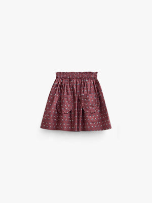 Frill Pocket Poplin Skirt - Kids - Bordeaux Flowerprint | 101447 Julia