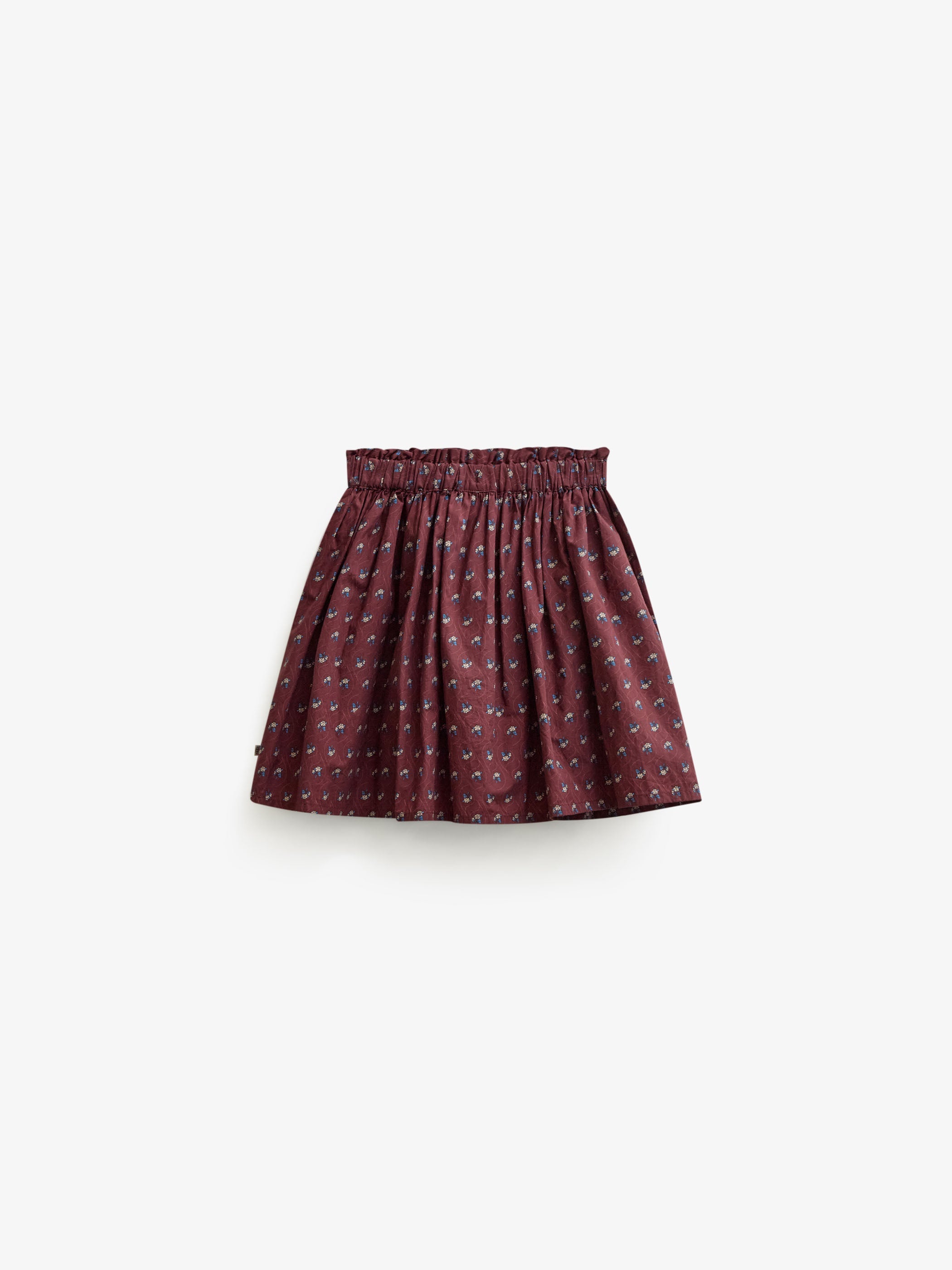 Frill Pocket Poplin Skirt - Kids - Bordeaux Flowerprint | 101447 Julia
