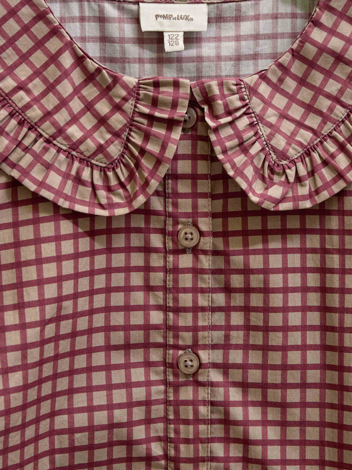 Frill Collar Poplin Blouse - Tween - Bordeaux Check | 101450 Julia