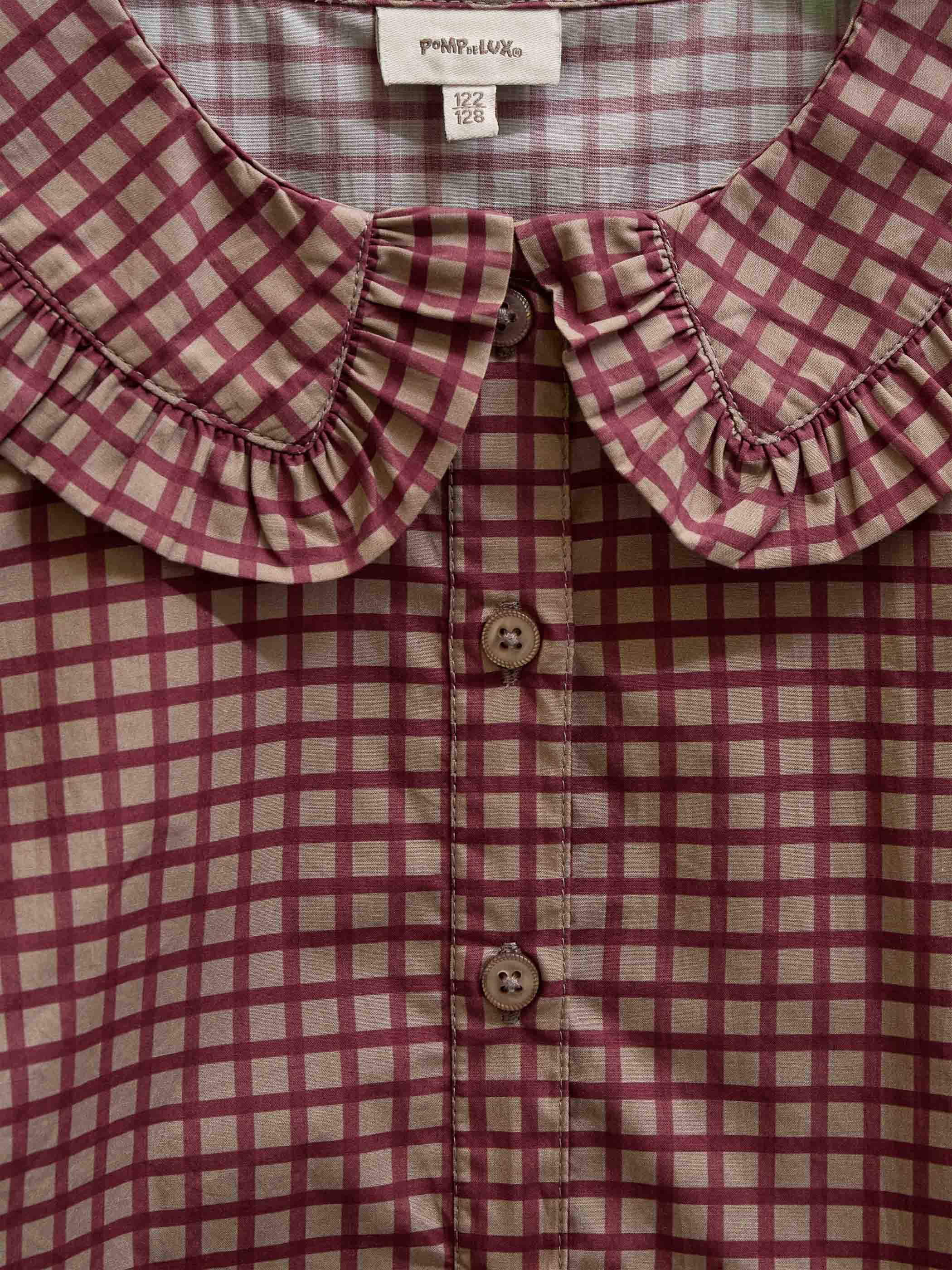 Frill Collar Poplin Blouse - Tween - Bordeaux Check | 101450 Julia