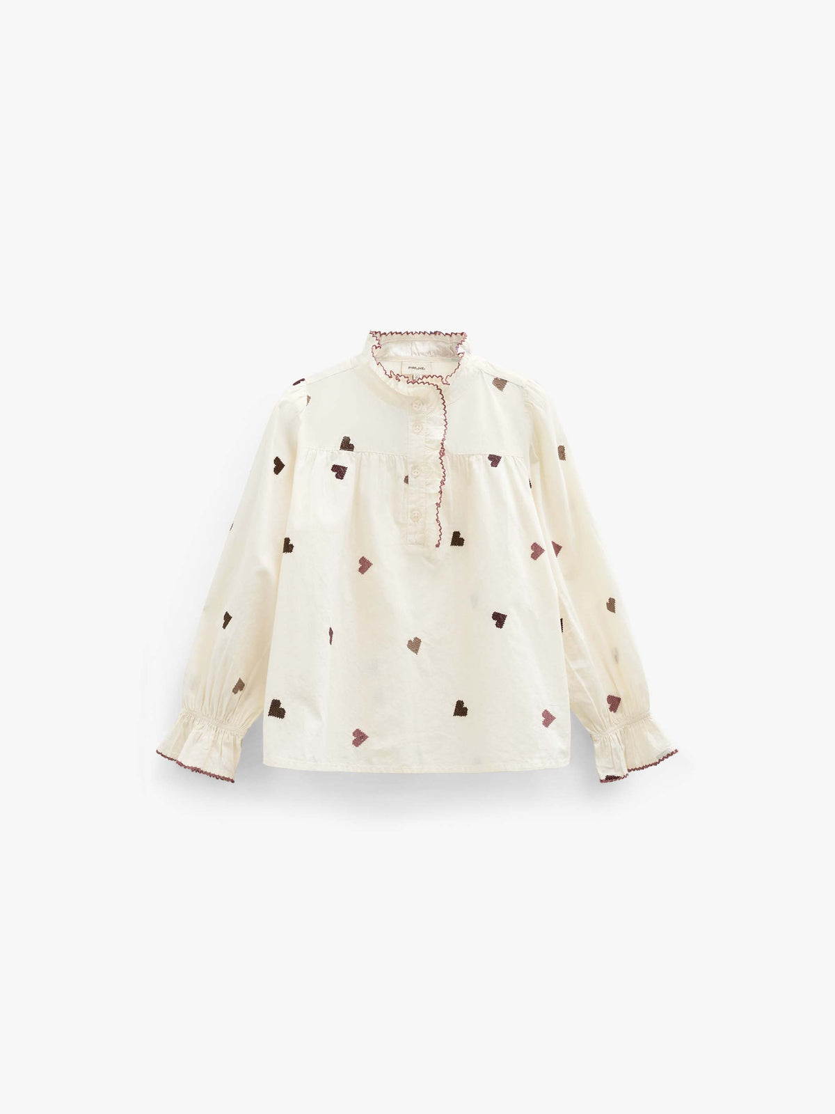 Heart Embroidered Cotton Blouse - Kids - Rose/Bordeaux | 101457 Elina