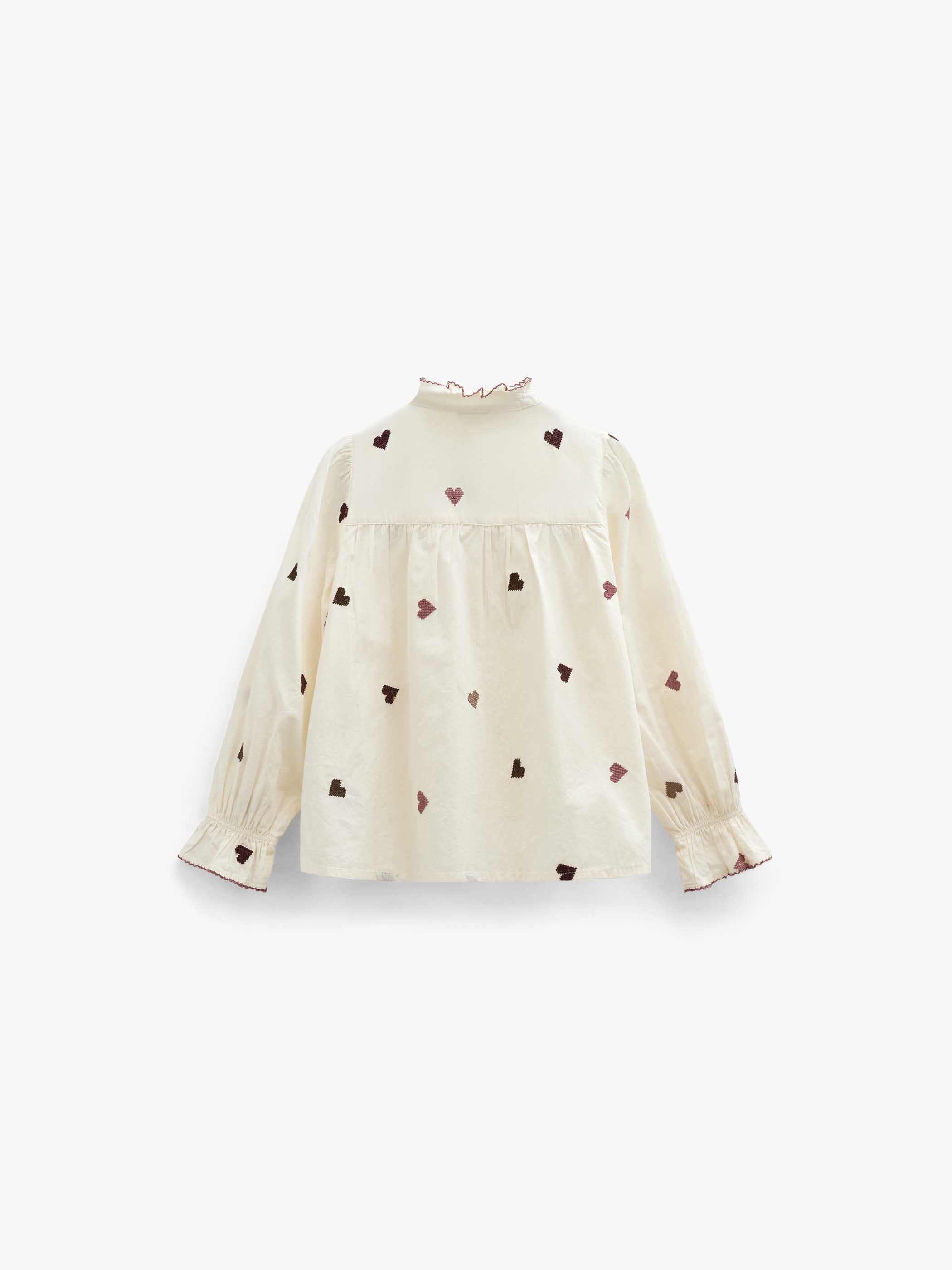 Heart Embroidered Cotton Blouse - Tween - Rose/Bordeaux | 101458 Elina