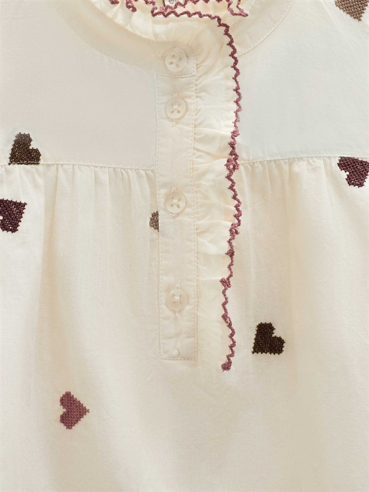 Heart Embroidered Cotton Blouse - Tween - Rose/Bordeaux | 101458 Elina