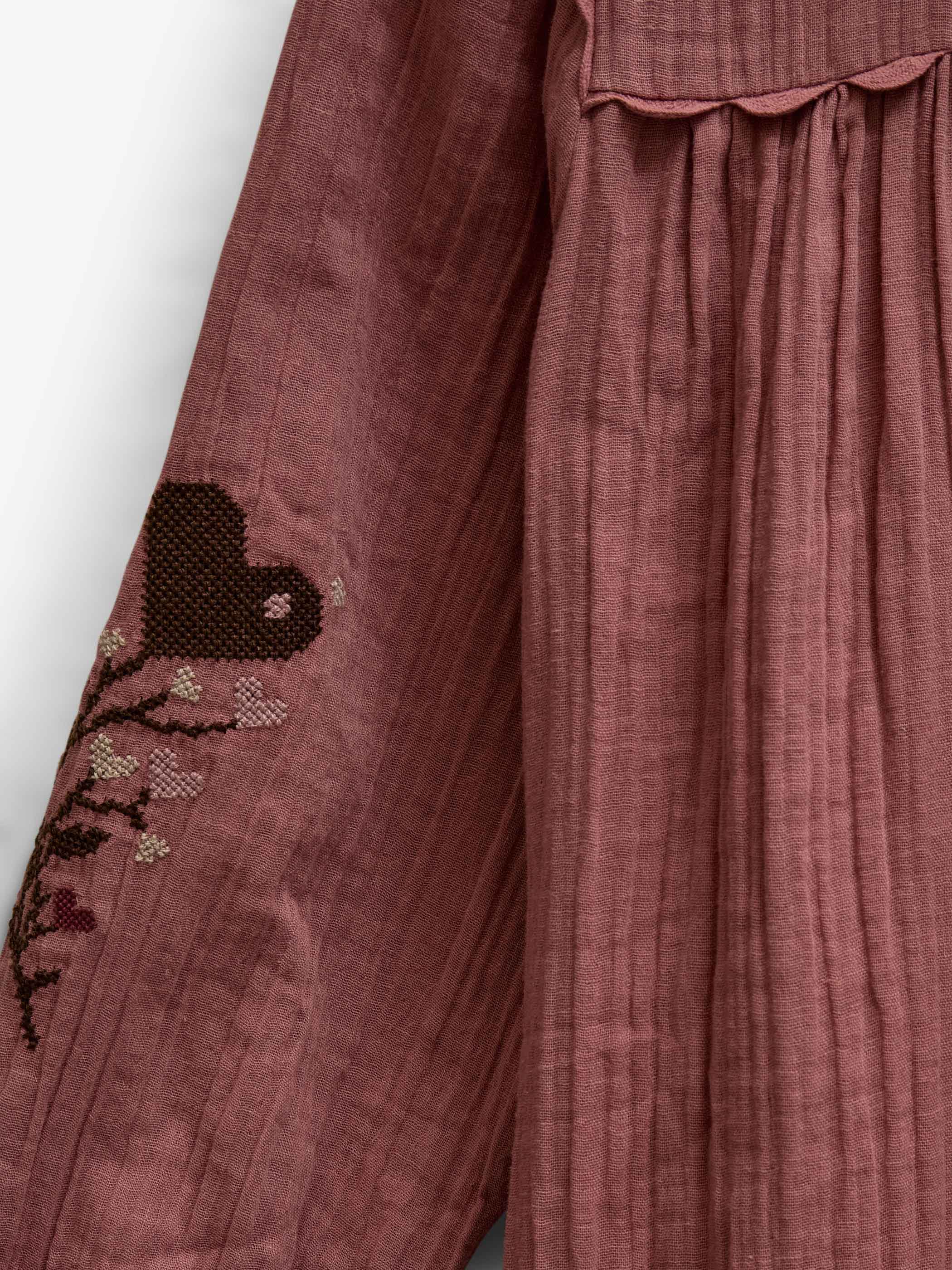 Cross-Stitch Double Gauze Dress - Tween - Dusty Rose | 101466 Laureen