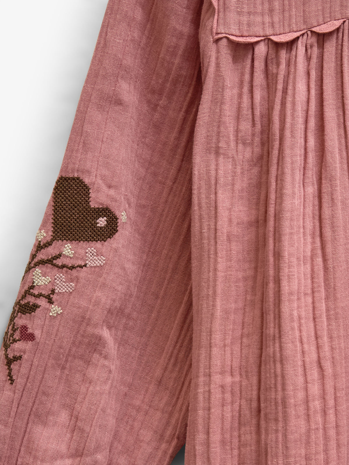 Cross-Stitch Double Gauze Dress - Kids - Dusty Rose | 101465 Laureen