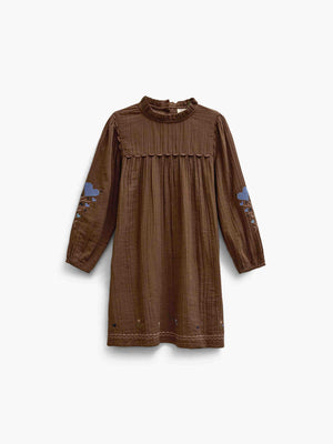Cross-Stitch Double Gauze Dress - Tween - Brown | 101468 Laureen