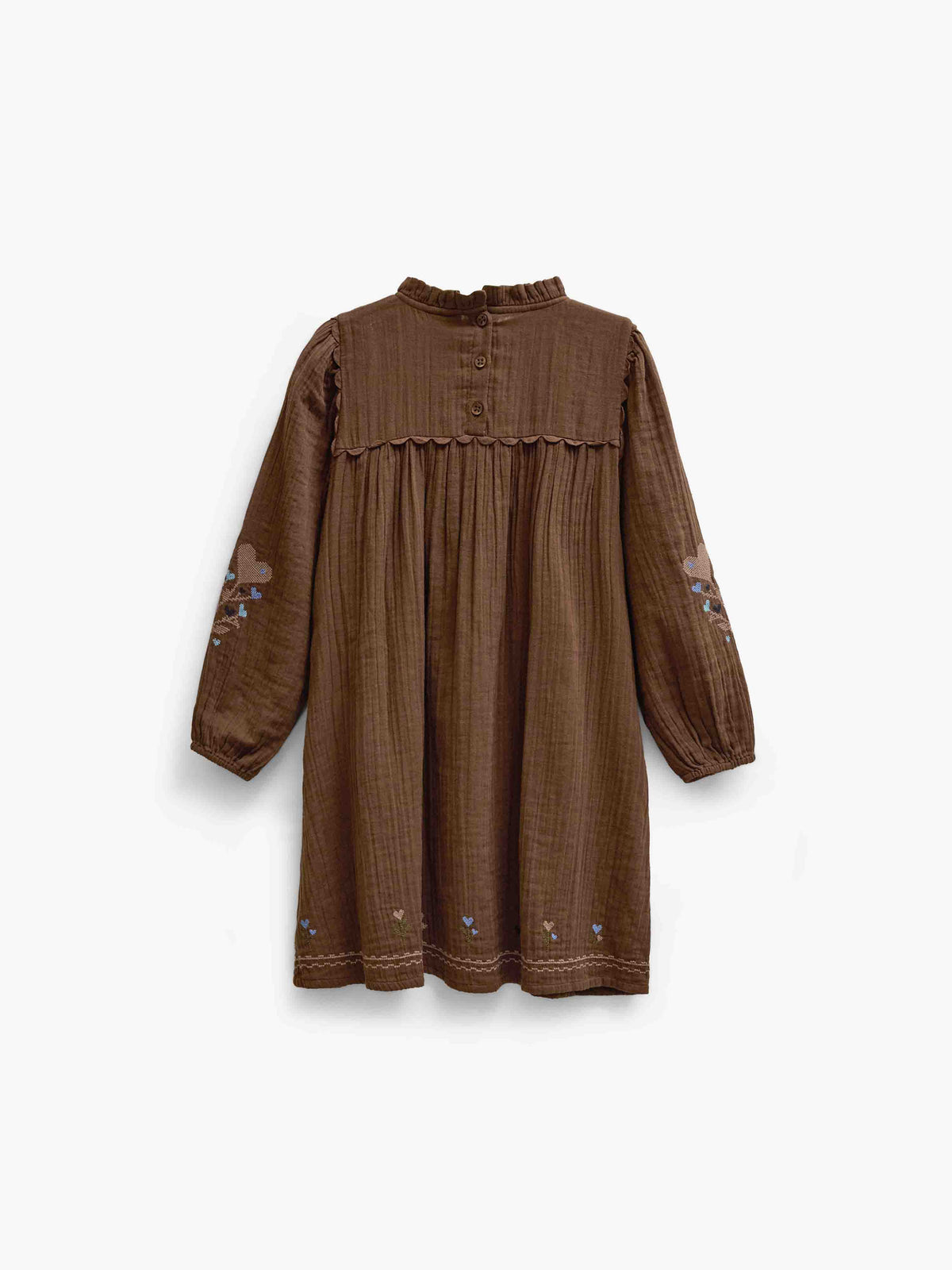Cross-Stitch Double Gauze Dress - Tween - Brown | 101468 Laureen