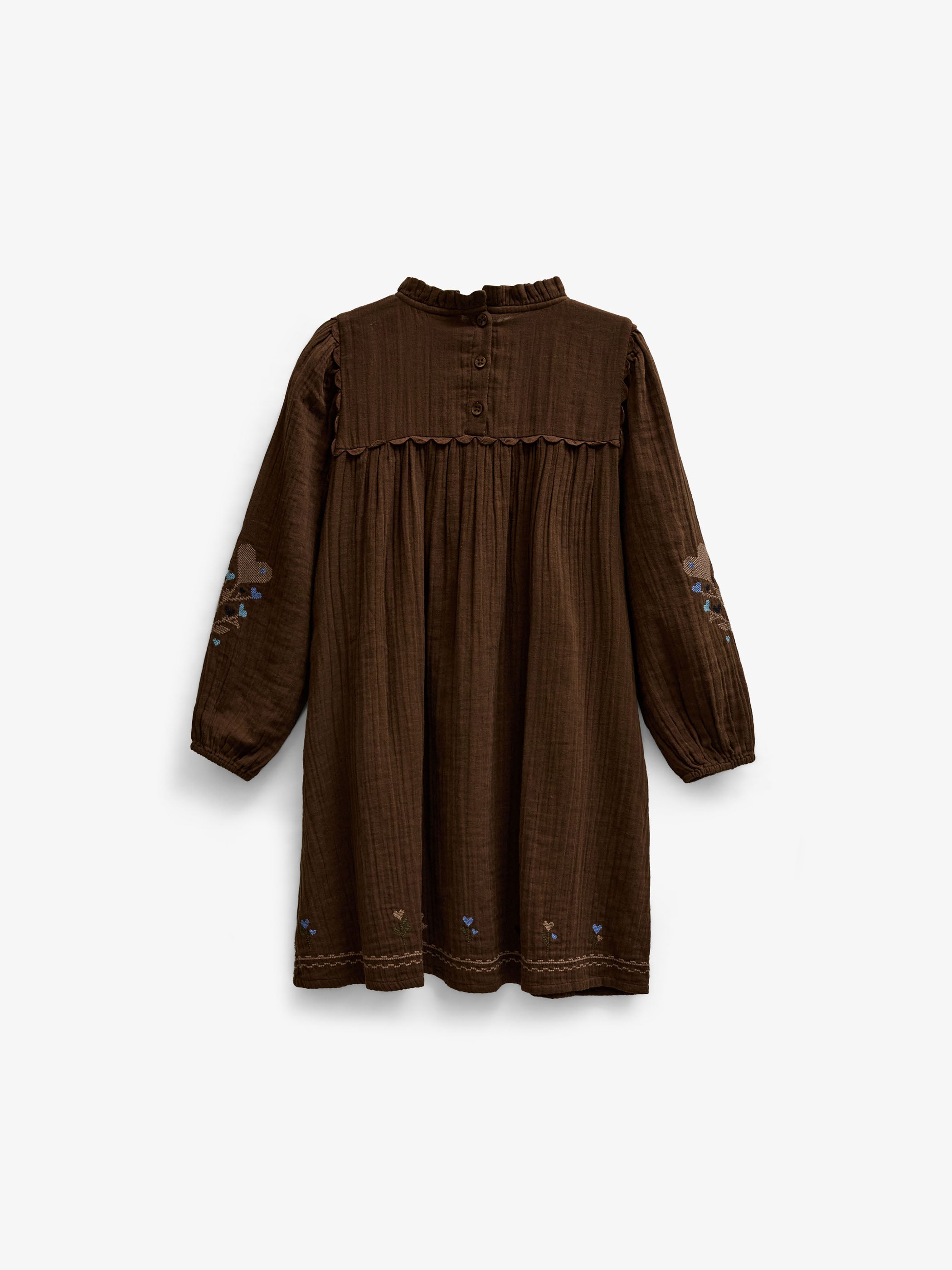 Cross-Stitch Double Gauze Dress - Tween - Brown | 101468 Laureen