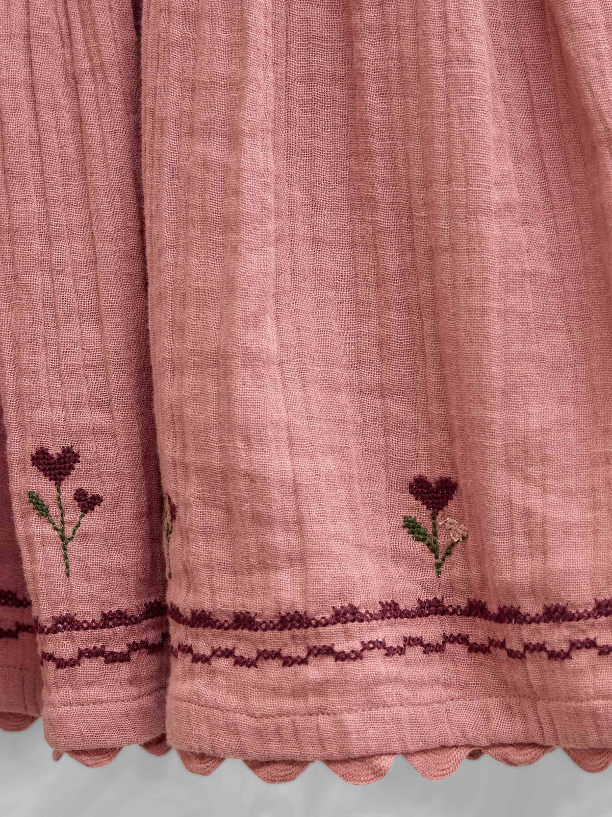 Cross-Stitch Double Gauze Skirt - Tween - Dusty Rose | 101470 Laureen