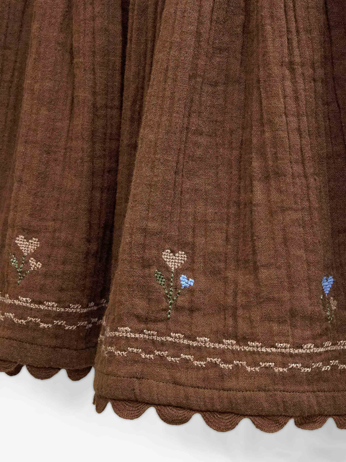 Cross-Stitch Double Gauze Skirt - Tween - Brown | 101472 Laureen