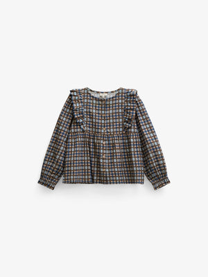 Checked Cotton Frill Blouse - Tween - Blue | 101496 Penny