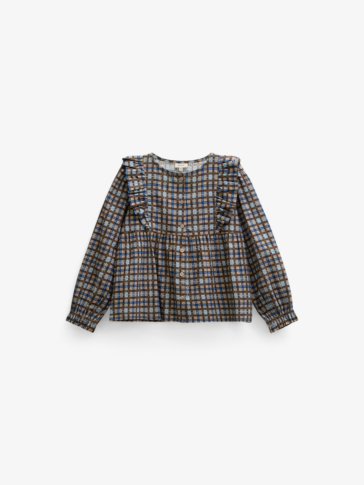 Checked Cotton Frill Blouse - Tween - Blue | 101496 Penny