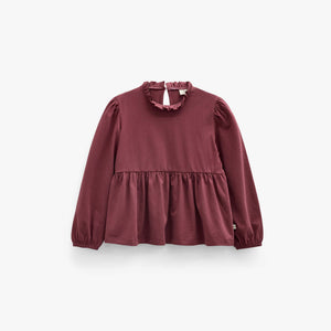 Solid Peplum Jersey Blouse - Tween - Bordeaux | 101548 Heidi