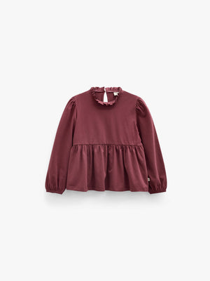 Solid Peplum Jersey Blouse - Kids - Bordeaux | 101547 Heidi