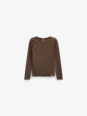 Ribbed Modal-Blend Long-Sleeve T-Shirt - Tween - Brown | 101558 Lottie