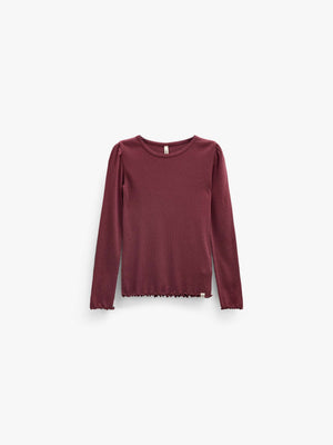 Ribbed Modal-Blend Long-Sleeve T-Shirt - Tween - Bordeaux | 101562 Lottie